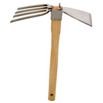 Garden Hoe Fork Set 3.25 In Wood Handle Carbon Steel Blade Head Outdoor 4 Prong