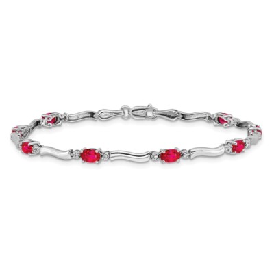 Pre-owned Superdealsforeverything Real 14kt White Gold Diamond And Ruby Chain Bracelet; 7 Inch; Lobster Clasp