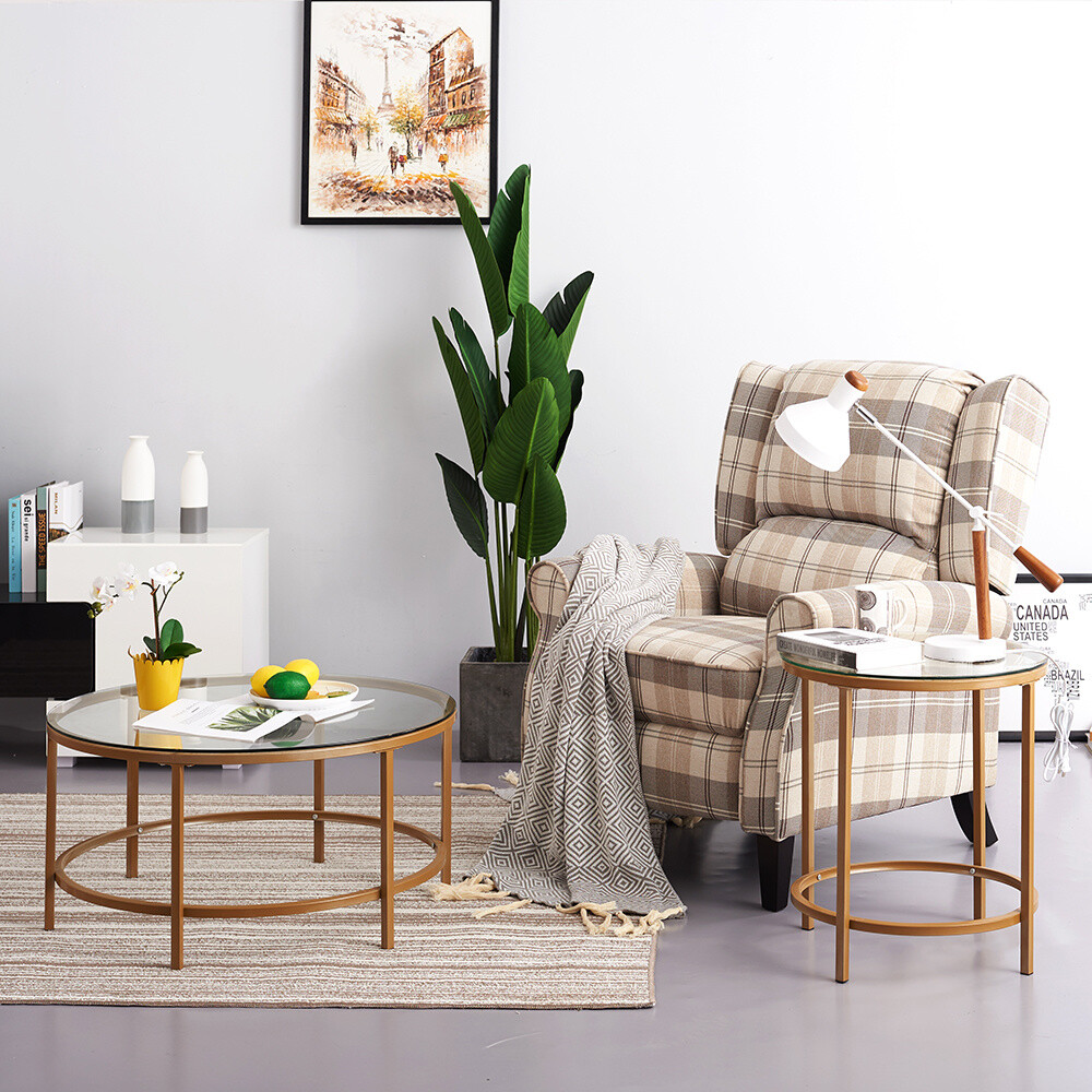 Round Metal Framed Coffee Table with Glass Top Gold and ...