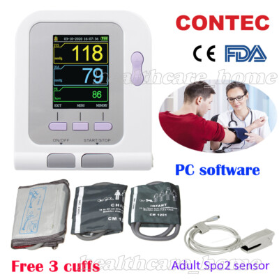 FDA ARM Digital Blood Pressure Monitor BP+3 Cuffs+Spo2+PC software,US SHIP