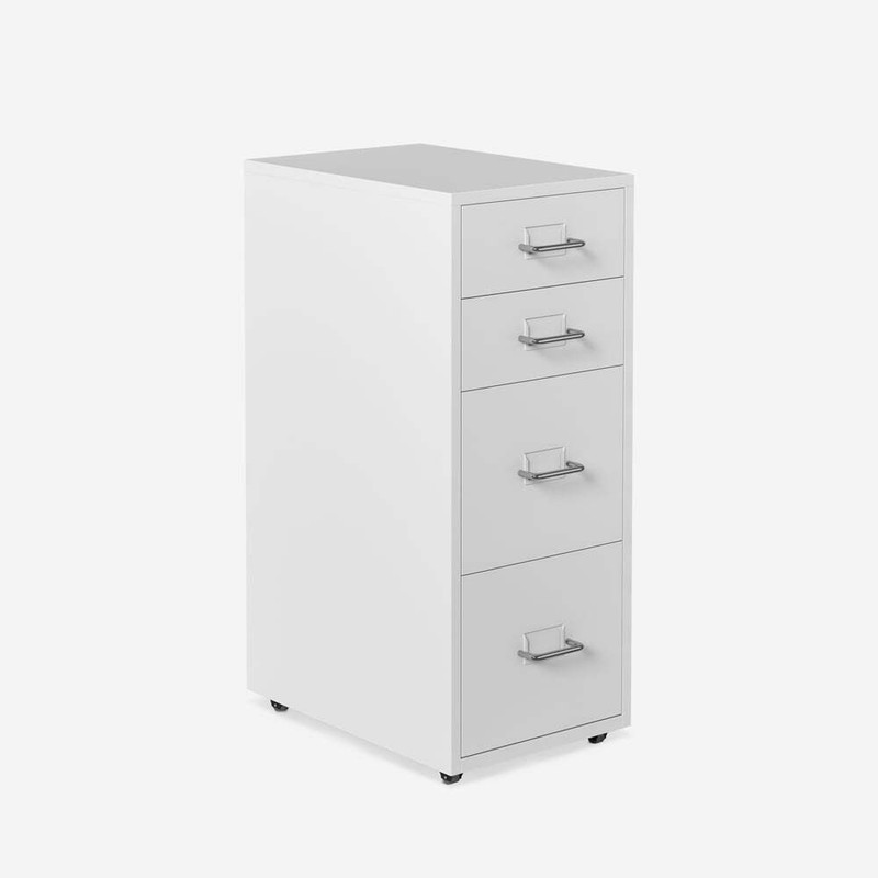 Commode De Bureau Avec 4 Tiroirs Et Roues En MÃ©Tal Blanc Layt L