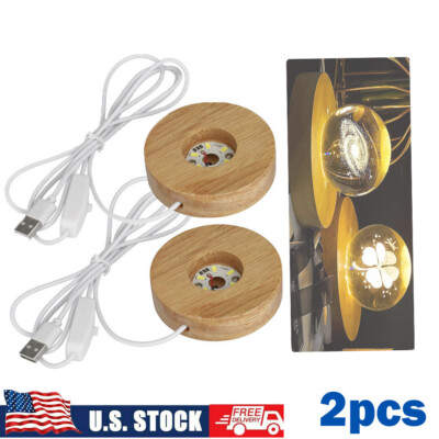 2pcs LED Warm White Luminous Base Night Light Crystals Ball Display Stand Lamp