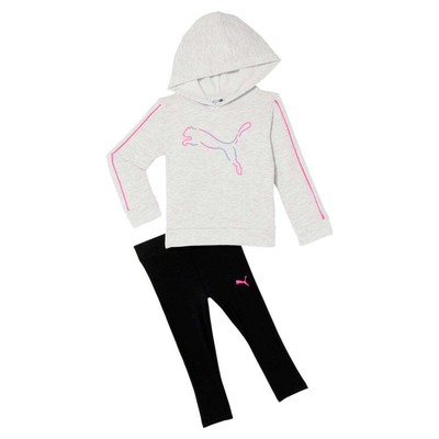 

Puma 2Pc Флисовый пуловер с капюшоном и леггинсами Комплект для маленьких девочек Белая повседневная верхняя одежда, Белый