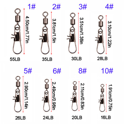 100pcs Fishing Rolling Barrel Swivel with Interlock Snap Tackle Connector 1#-10#