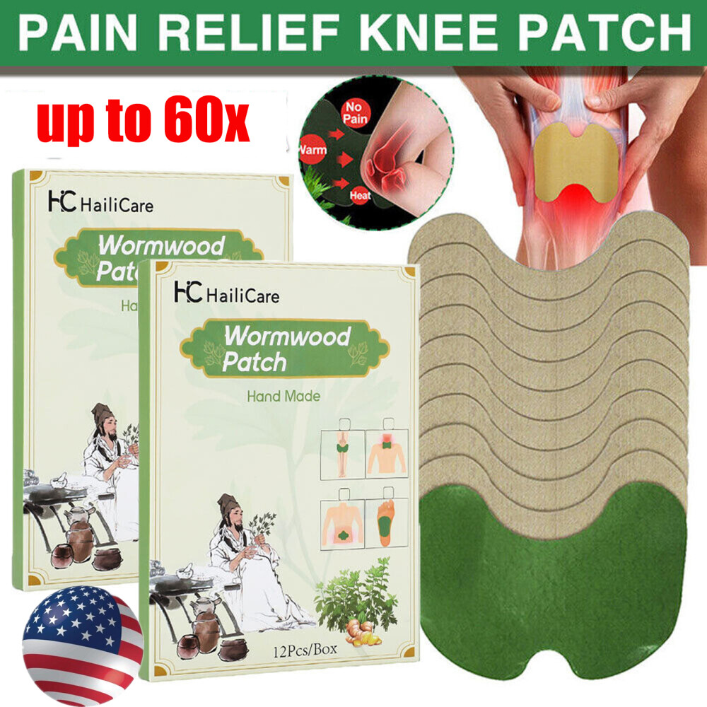 60pcs Knee Patches, Herbal Heat Patches for Joint Back Shoulder Neck Pain Relief