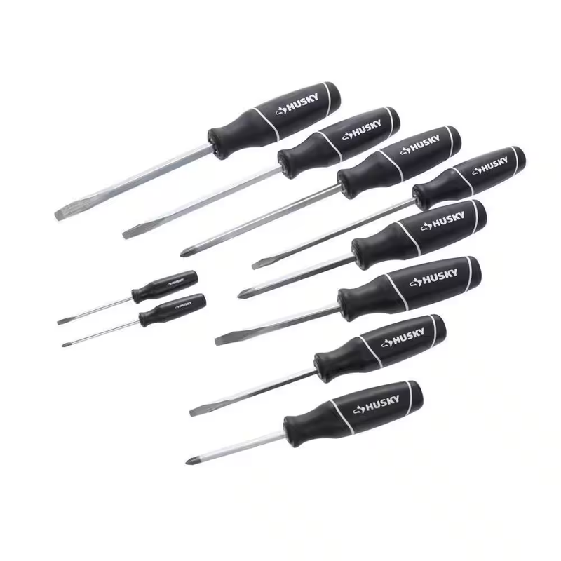 Husky Screwdriver Set 10 Piece Phillips Slotted Hand Tools Steel Rubber Grip