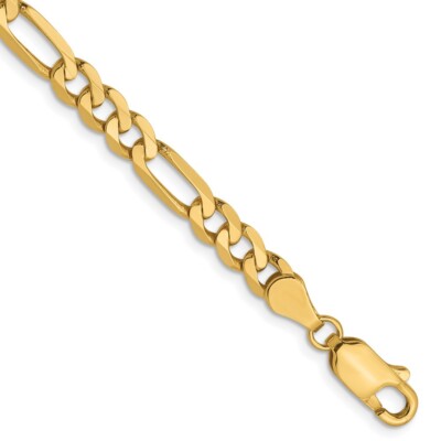Pre-owned Samajewelers Real 14k Yellow Gold 4.75mm Flat Figaro Chain Chain Bracelet; 8 Inch