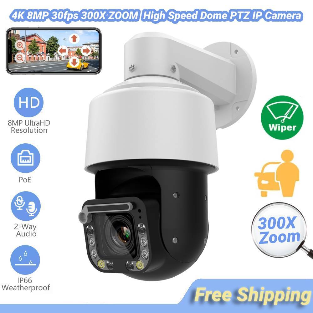 Hikvision Compatible 4K 8MP 30fps 300X ZOOM POE Speed Dome PTZ Wiper IP Camera
