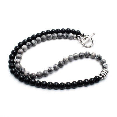 Men's Natural Stone Bead Necklace Tiger Eye Smooth Matte Black 6mm 