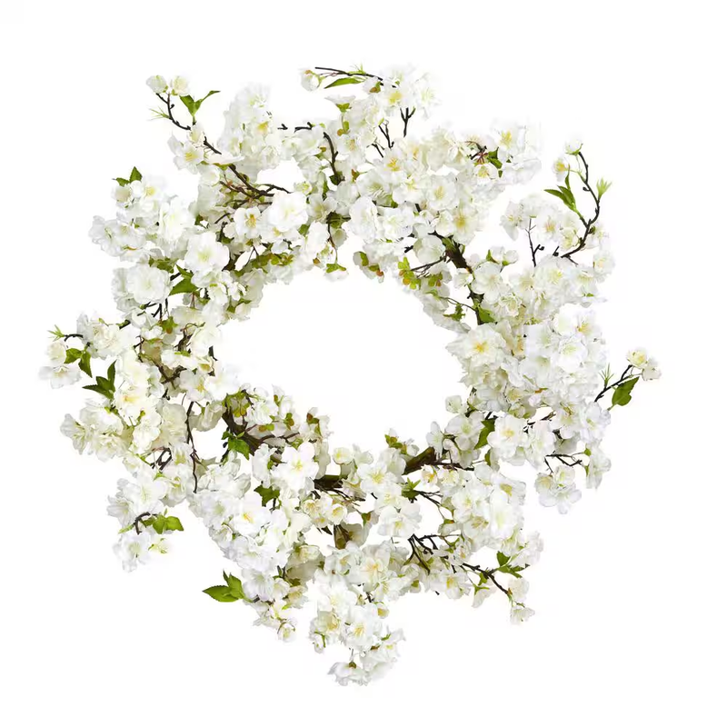 Cherry Blossom Wreath Pink Floral Spring Door Wreath Artificial Flower Decor