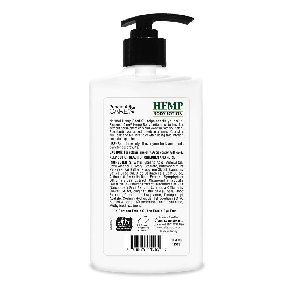 Personal Care Pure Hemp Body Lotion, Hydrating and Nourishing, 13.5 Fl Oz