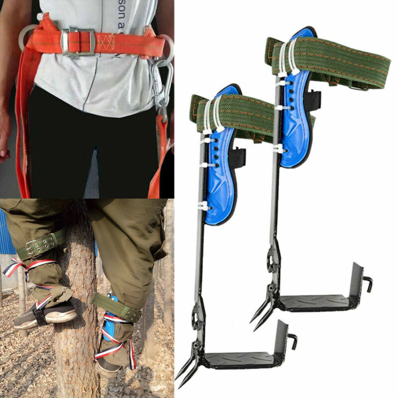 2 Gears Tree/Pole Climbing Spike Set Safety Belt Lanyard Rope w/ Carabiner Steel