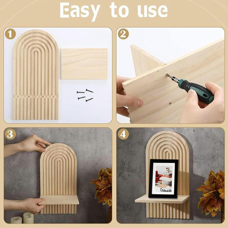 2 Pcs Boho Wooden Rainbow Wall Shelves Wall Mount Wooden Shelves Modern Shelf fo