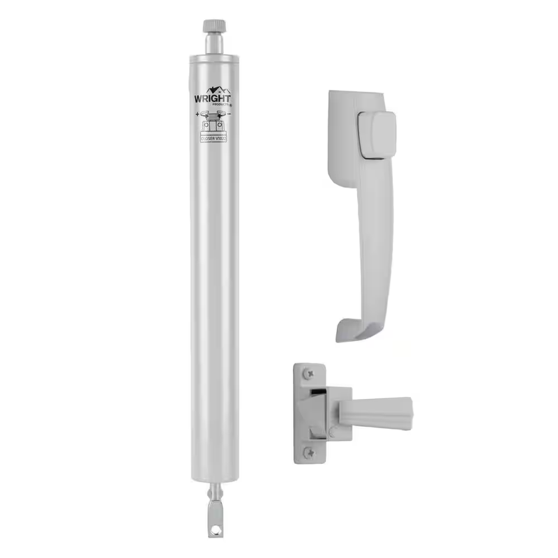 Wright Products Storm Door Closer Push Button Latch Kit Pneumatic Aluminum 90º