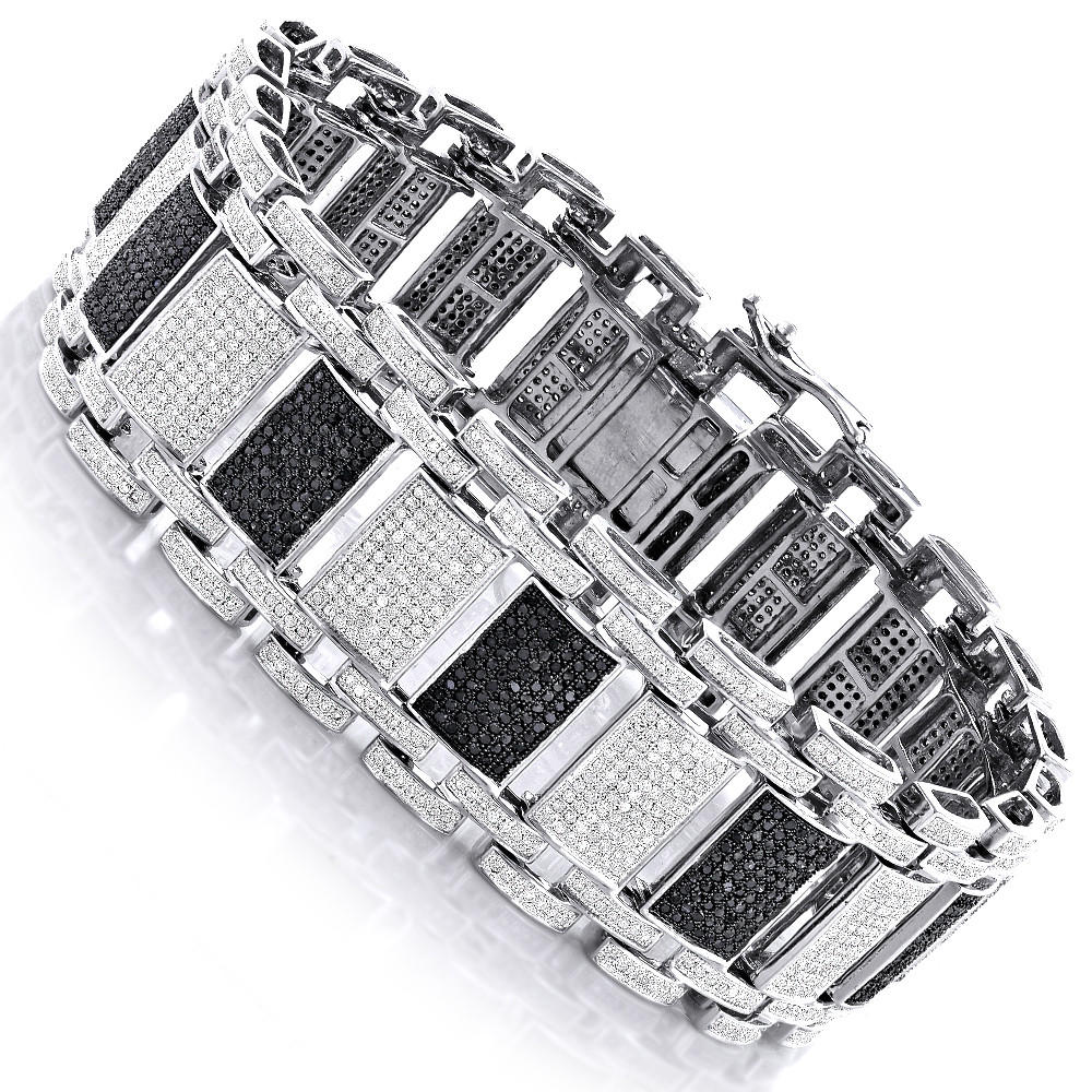 Pre-owned Online0369 6 Ct Black White Cubic Zirconia Mens Link Bracelet White Gold Plated Silver