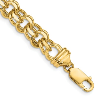 Pre-owned Skyjewelers Real 14kt Yellow Gold 7in 8.5mm Solid Double Link Charm Chain Bracelet; 7 Inch