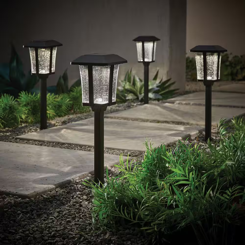 Hampton Bay Solar Pathway Lights 4 Pack Black LED Outdoor Landscape 15 Lumens