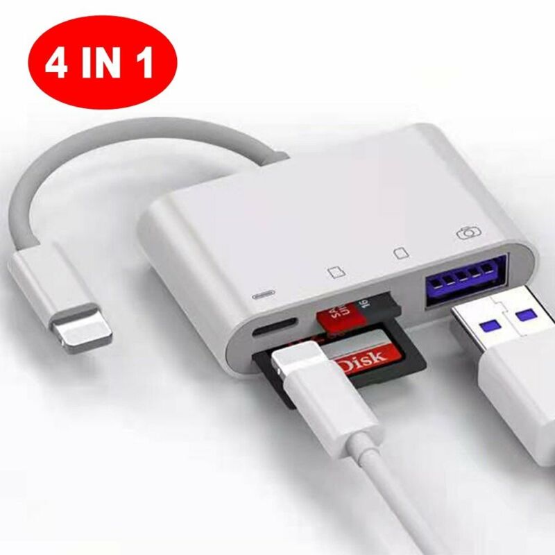 4in1 USB to Card Reader Adapter USB Camera Micro SD Memory Slot for iPhone iPad