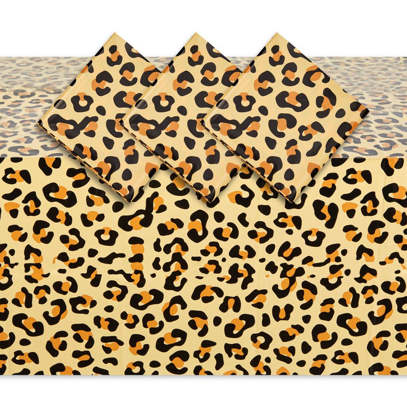 4 Pack Leopard Tablecloth Plastic Table Cover Rectangular for Jungle Safari Birt