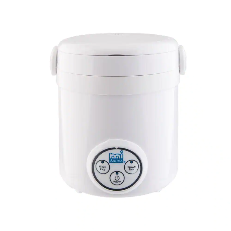 3-Cup White Mini Rice Cooker With Non-Stick Cooking Pot Sleek Handle Design