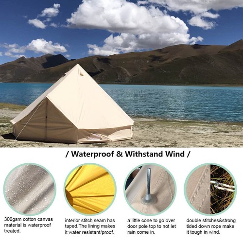 3M Canvas Bell Tent Waterproof Teepee Glamping Bell Tent Camping