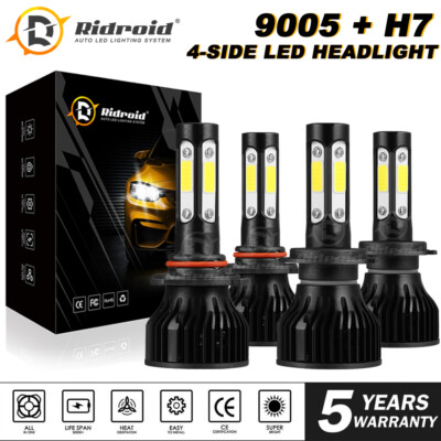 4sides 9005 H7 LED Headlight Bulbs Kit For Mazda 3 2004-2006 Protege 5 2002-2003