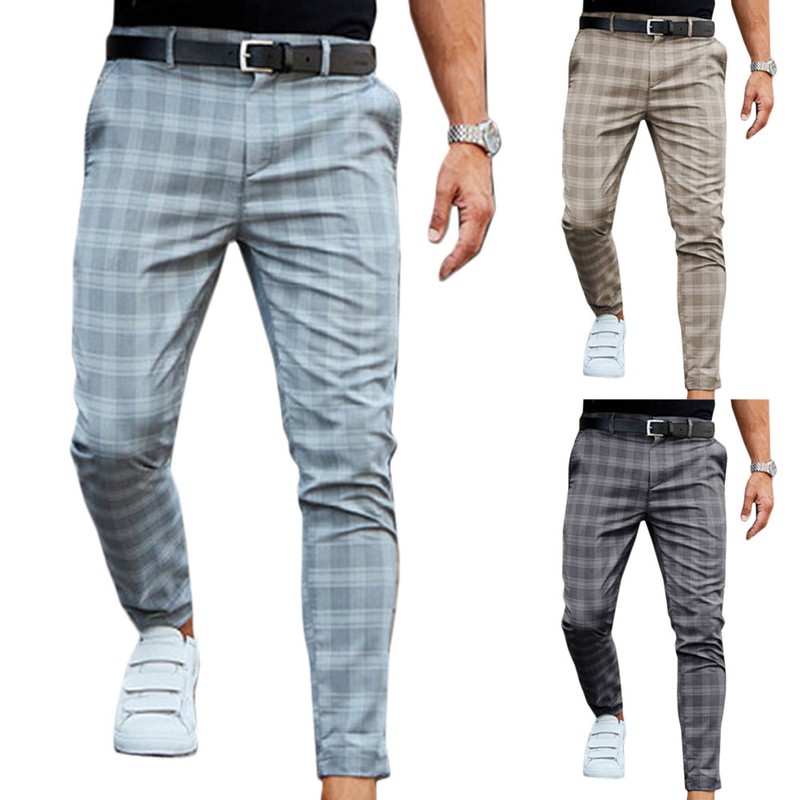 Herren Chinos Karierte Hose Freizeithose Business Büro Chino Anzughose Slim fit
