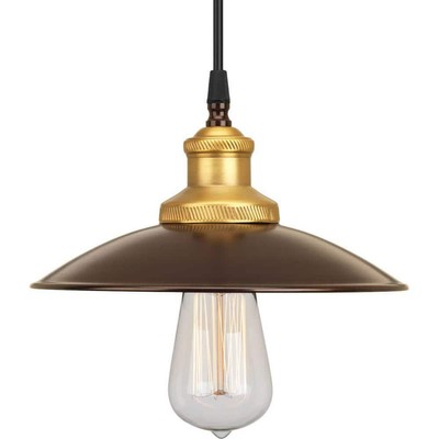 Progress Lighting Pendant Light 1-Light W/Metal Shade Hardwired Antique Bronze