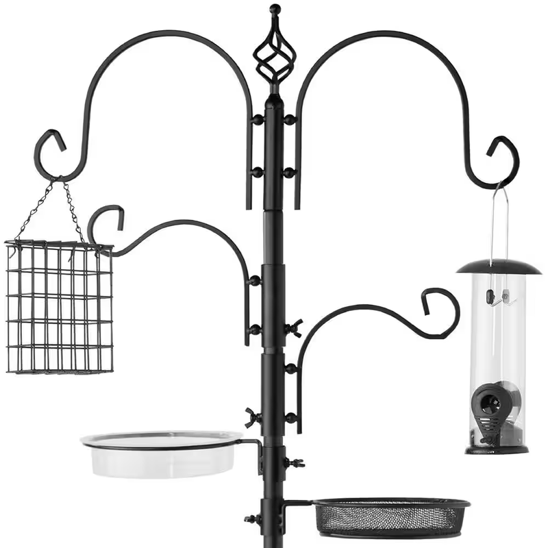 Multi Bird Food & Water Feeder Station Suet Block Steel Pole Mount Easy Assembly