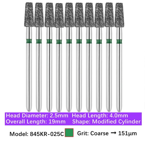 10pc Dental High Speed Diamond Burs Flat End Taper Friction Grip Polishing Burs