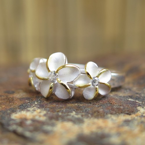 Sterling Silver Tri-Color Tree Plumeria Ring SR2077