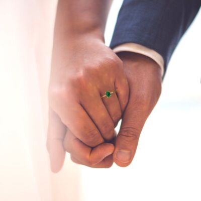 Pre-owned Pucci 1ct Oval Designer Statement Bridal Simulated Emerald Ring Real 14k Yellow Gold