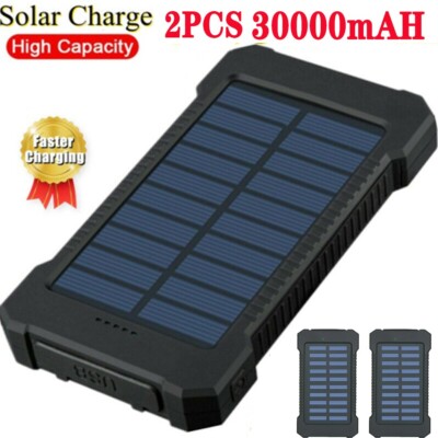 2Packs 2024 Super 30000mAh USB Portable Charger Solar Power Bank for Cell Phone