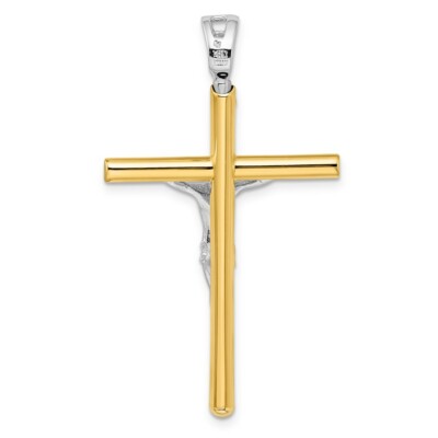 Pre-owned Superdealsforeverything Real 14kt Two-tone Crucifix Pendant
