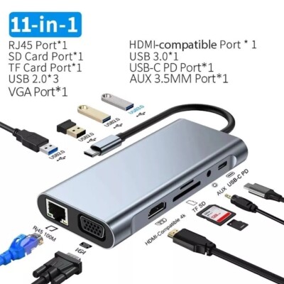11 in 1 Multiport USB-C Hub Type C To USB 3.0 4K HDMI PD Adapter For Macbook