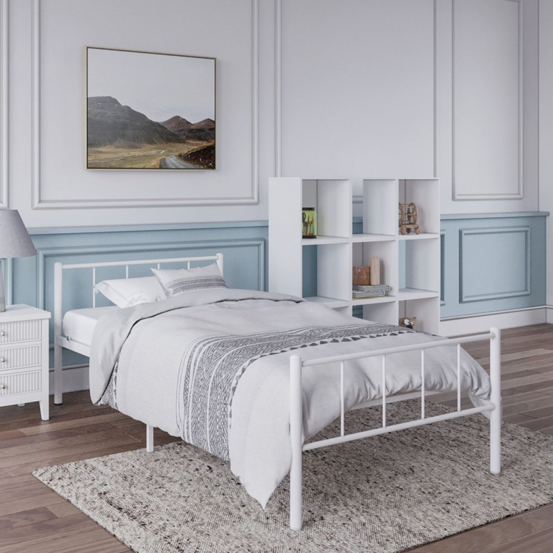 Austin Steel Twin Furniture Bedroom Kid Bed Frame, White 300 lbs Weight Cap