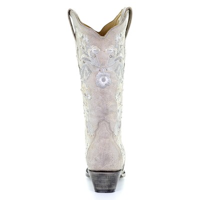 Pre-owned Corral Boots Floral Embroidered Crystals Snip Toe Cowboy Womens White Casual B