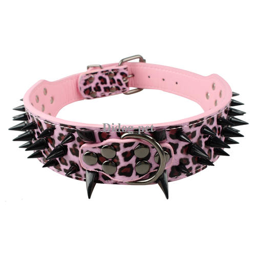 Soft PU Leather 2''Wide Dog Collar Sharp Spiked Studded