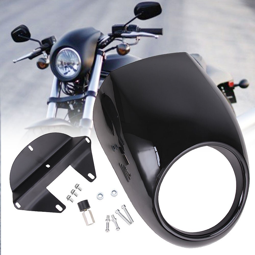 Glossy Black Headlight Cowl Fairing Mask For Harley Sportster Dyna XL 883 1200