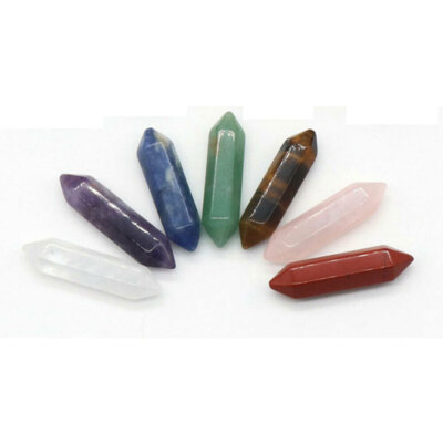 7PCS Chakra Hexagonal Column Energy Quartz Crystal Mineral Gem Reiki Healing Set
