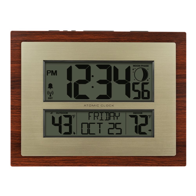 Modern Digital Atomic Clock W/Temperature Indoor Outdoor Wall Desk 10 Min Snooze