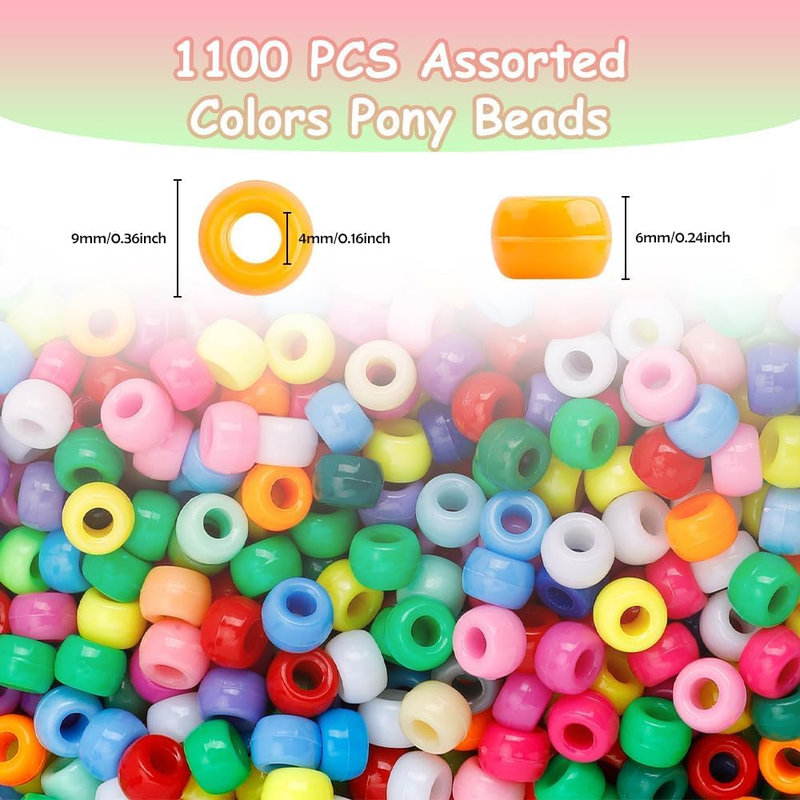 Pony Beads 1100 Pcs Beads for Jewelry Bracelets Making Bracelet Beads Plastic Be