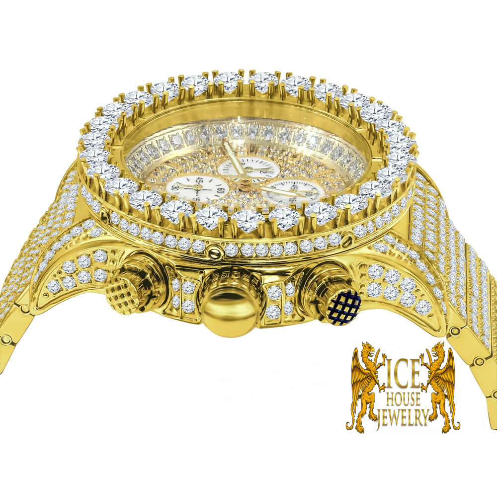 Pre-owned Blingmaster Mens Stainless Steel Gold Tone Jojino Joe Rodeo Lab Simulated Diamond Watch 48mm