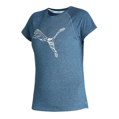 

Puma Run Logo Футболка с круглым вырезом и коротким рукавом для бега Женские синие повседневные топы 522, Синий