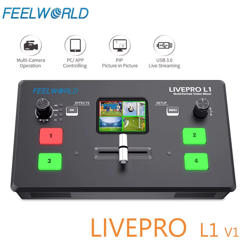 FEELWORLD LIVEPRO L1 V1 Multi Format Video Mixer Switcher 4xHDMI Inputs Camera P