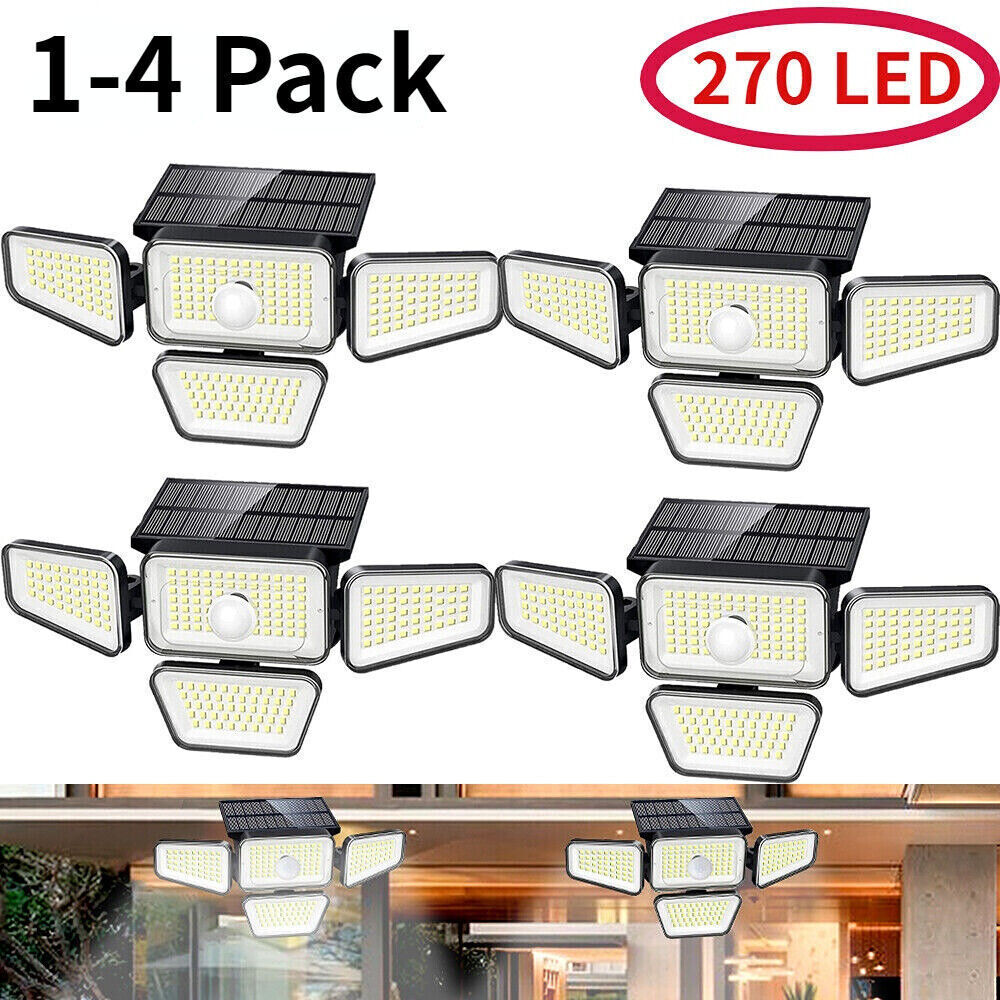 Solar Panel Light 4 Head 90000LM Motion Sensor Lights Outdoor Indoor Flood Light