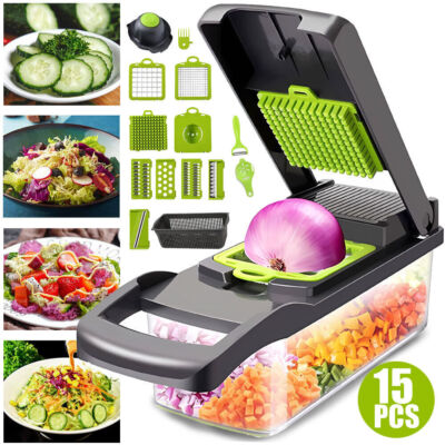 15-In-1 Vegetable Fruit Chopper Cutter Food Onion Veggie Dicer Slicer Kitchen ~