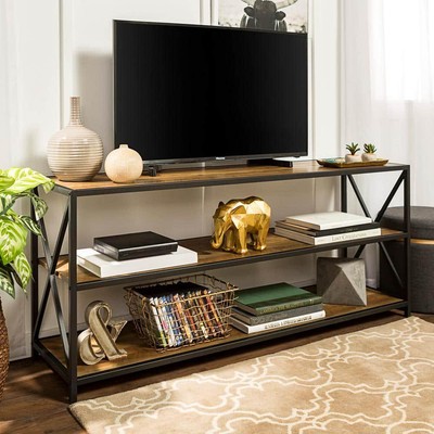 Walker Edison Furniture Etagere Bookcase 60" x 26" Metal 3-Shelf Rustic Oak