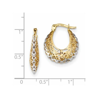 Pre-owned Superdealsforeverything Real 14kt Yellow Gold Rhodium-plated Polished Filigree Hoop Earrings