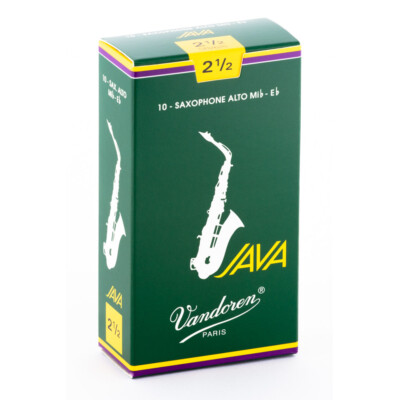 Vandoren SR2625 Alto Sax 2.5 Strength Java Saxophone Reeds Green Box of 10
